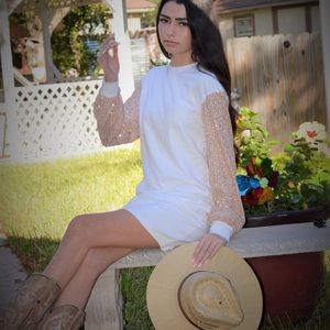 Long sequin sleeve fleece dress